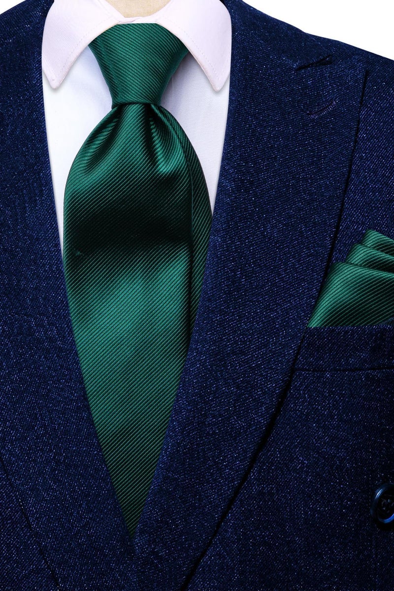 Dubulle Mens Forest Green Solid Floral Silk Tie for Men Striped Necktie and Pocket Square Cufflinks Set Wedding Business - Image 2